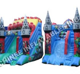 T8-777 Cartoon duplo inflável castelo slide seco
