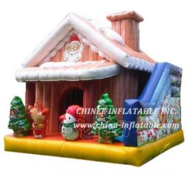 T2-3472 Casa do Papai Noel com uma casa de salto com um slide