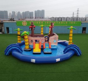 T6-607 Piscina inflável com parque aquático móvel com tema pirata com slides para festas infantis