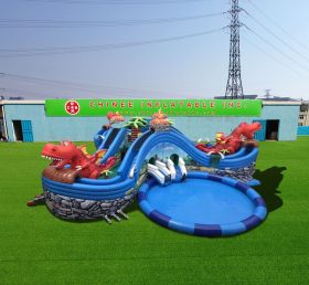 Pool2-729 Parque Jurássico Inflável dos Dinossauros com Escadas e Piscinas