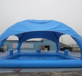 Pool2-558 Grande piscina inflável azul com tendas