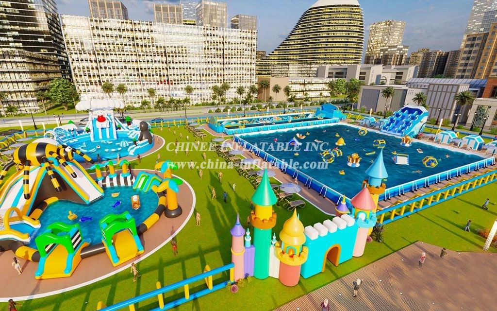 IS11-4013 Giant Inflatable Zone Blow Up Amusement Park Outdoor Playground Swimming Pool