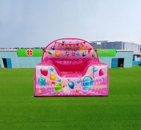 T2-4147 Piscina de bola inflável de costas altas de festa rosa