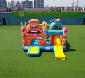 T2-4092 Festa de aniversário com um castelo inflável com um slide