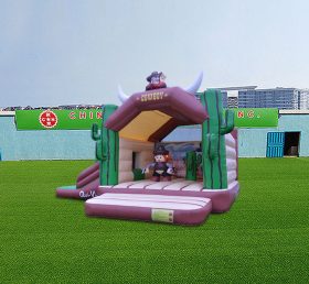 T2-4912 Castelo inflável com cowboy escorregadio