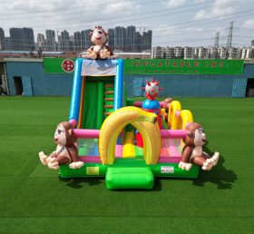 T6-3560B Castelo de salto de slide inflável com tema de macaco pirata