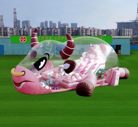 T6-1167 Castelo inflável transparente de vaca rosa