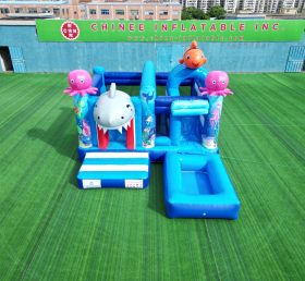 T2-4504B Castelo Inflável Mundo Submarino com Escorregador e Piscina