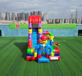 T2-4960A Escorregador Inflável de Blocos LEGO com Área de Recreação