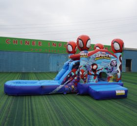 T2-4268H Casa de Pulo Inflável do Homem-Aranha com Escorregador e Piscina