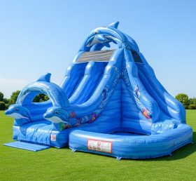 T8-8437 Escorregador Aquático Inflável com Tema de Golfinho