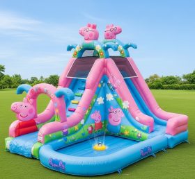 T8-8677 Escorregador Aquático Inflável com Tema Peppa Pig