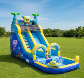 T8-8703 Escorrega Aquático Inflável com Tema Bob Esponja
