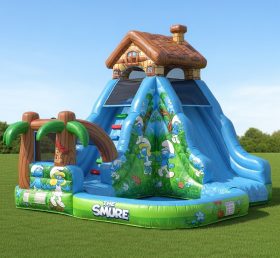 T8-8559 Escorregador Aquático Inflável Temático dos Smurfs