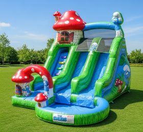 T8-8721 Escorregador Aquático Inflável Tema dos Smurfs
