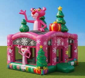 T2-8596 Pula-Pula Inflável de Natal Pantera Cor-de-Rosa