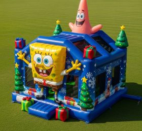 T2-8641 Pula-Pula Inflável com Tema de Natal do Bob Esponja