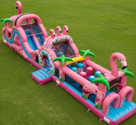 T7-3824 Curso de Obstáculos Inflável com Tema de Flamingo