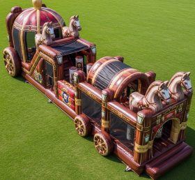 T7-3862 Pista de Obstáculos Inflável com Tema de Carruagem de Cavalo
