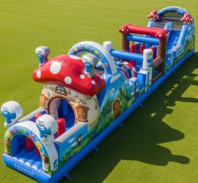 T7-4418 Curso de Obstáculos Inflável com Tema dos Smurfs