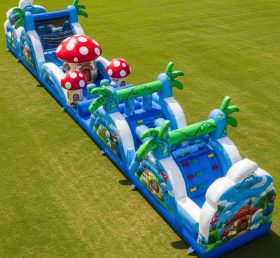 T7-4420 Curso de Obstáculos Inflável com Tema dos Smurfs