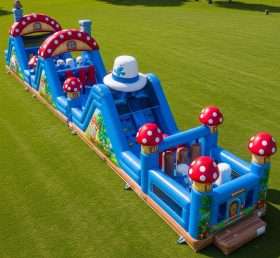 T7-4421 Curso de Obstáculos Inflável Tema Os Smurfs