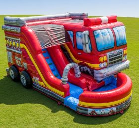 T8-5589 Escorregador Aquático Inflável com Tema de Caminhão de Bombeiros