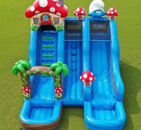 T8-7555 Escorrega Aquático Inflável com Tema dos Smurfs