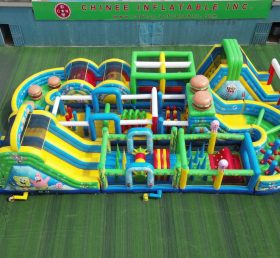CR2-441 Corrida Desafiante com Tema Bob Esponja Gigante Pista de Obstáculos Inflável