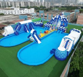 Pool2-815 Parque Aquático Inflável Temático de Piratas com Escorregadores Gigantes e Piscinas