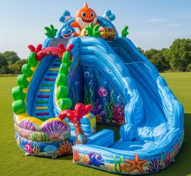 T8-9272 Escorregador Aquático Inflável com Tema Baby Shark