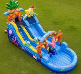 T8-9353 Escorrega Aquático Inflável com Tema Bob Esponja