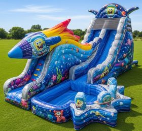 T8-9355 Escorrega Aquático Inflável com Tema Bob Esponja