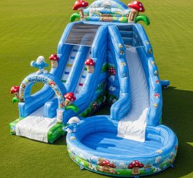T8-9374 Escorrega Aquático Inflável com Tema dos Smurfs