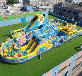 CR2-487 Tema Baby Shark Gigante Pista de Obstáculos Inflável Corrida Desafiadora