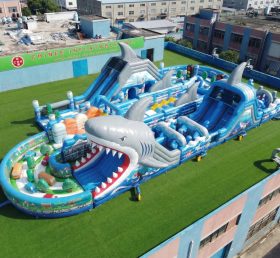 CR2-514 Curso de Obstáculos Inflável Gigante com Tema de Tubarão Corrida Desafiadora