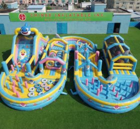 CR2-710 Tema Baby Shark Gigante Pista de Obstáculos Inflável Corrida Desafiadora