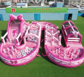 CR2-711 Percurso de Obstáculos Inflável Gigante com Tema Barbie Desafio de Corrida