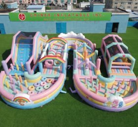 CR2-717 Pista de Obstáculos Inflável Gigante com Tema dos Ursinhos Carinhosos Corrida Desafiadora