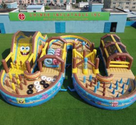 CR2-757 Curso de Obstáculos Inflável Gigante com Tema Bob Esponja Corrida Desafiadora