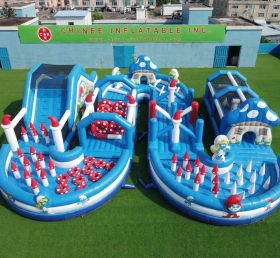 CR2-766 Curso de Obstáculos Inflável Gigante Temático dos Smurfs Corrida Desafiadora
