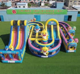 CR2-778 Curso de Obstáculos Inflável Gigante com Tema Baby Shark Corrida Desafiadora