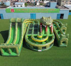 CR2-789 Curso de Obstáculos Gigante Inflável Tema Crocodilo Corrida Desafiadora