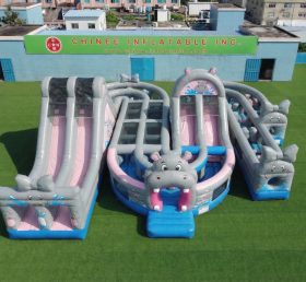 CR2-801 Curso de Obstáculos Inflável Gigante com Tema de Hipopótamo Corrida Desafiadora