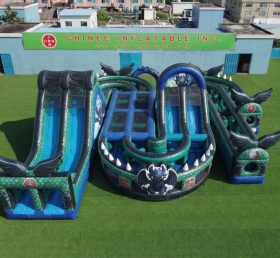 CR2-802 Curso de Obstáculos Inflável Gigante com Tema Como Treinar o Seu Dragão Corrida Desafiadora