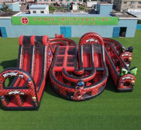 CR2-812 Pista de Obstáculos Gigante Inflável Tema Miraculous Ladybug Corrida Desafiadora