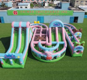 CR2-821 Curso de Obstáculos Inflável Gigante Tema Peppa Pig Corrida Desafiante