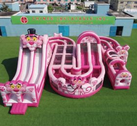 CR2-822 Curso de Obstáculos Inflável Gigante com Tema Pantera Cor-de-Rosa Corrida Desafiadora
