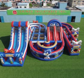 CR2-832 Pista de Obstáculos Inflável Gigante com Tema Sonic Corrida Desafiadora