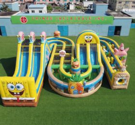 CR2-835 Pista de Obstáculos Gigante Inflável com Tema Bob Esponja Corrida Desafiadora